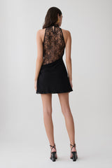 Arra Chiffon And Lace Halter Mini Dress - Black