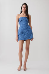 Stasia Strapless Crochet Mini Dress - Periwinkle
