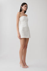 Stasia Strapless Crochet Mini Dress - White
