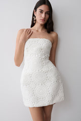 Stasia Strapless Crochet Mini Dress - White