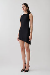 Kaylee Cowl Back Asymmetric Mini Dress - Black
