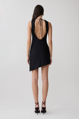Kaylee Cowl Back Asymmetric Mini Dress - Black