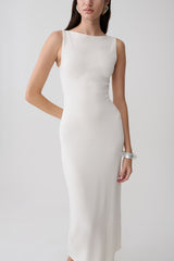 Boston Boat Neck Sleeveless Midi Dress - Ivory
