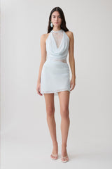 Arra Chiffon And Lace Halter Mini Dress - Ice Blue