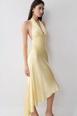 Adelie Asymmetric Hem Halter Midi Dress - Butter