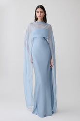 Martinne Chiffon Cape Maxi Dress - Arctic Blue