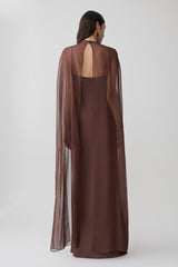 Martinne Chiffon Cape Maxi Dress - Mocha