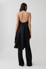 Sydney Asymmetrical Satin Halter Top - Black