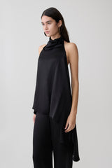 Sydney Asymmetrical Satin Halter Top - Black