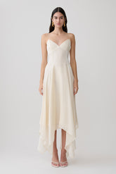 Naomi Satin Asymmetric Hem Maxi Dress - Ivory