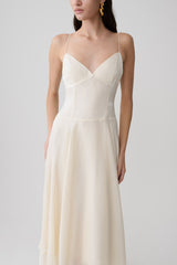 Naomi Satin Asymmetric Hem Maxi Dress - Ivory