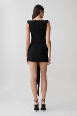 Runa Off Shoulder Mini Dress With Waist Tie - Black