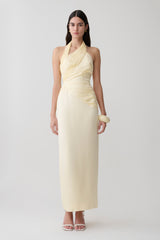 Chiara Halter Satin Maxi Dress - Buttermilk