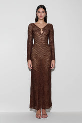 Chelsea Lurex Crochet Maxi Dress - Bronze