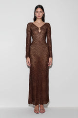 Chelsea Lurex Crochet Maxi Dress - Bronze