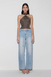 Nikki Lurex Top With Hardware - Gunmetal