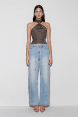 Nikki Lurex Top With Hardware - Gunmetal