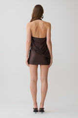 Arabel Draped Halter Mini Dress - Chocolate
