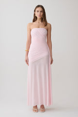 Monet Strapless Ruched Mesh Maxi Dress - Ballet Pink