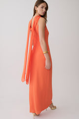 Dakota Chiffon Maxi Dress With Scarf - Orange
