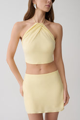 Juliana Cupro Halter Sleeveless Top - Butter