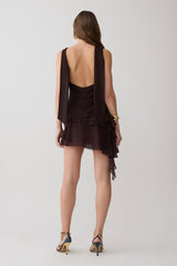 Nora Chiffon Layered Mini Skirt - Cacao Brown