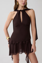 Nora Chiffon Layered Mini Skirt - Cacao Brown