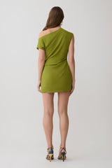 Hannah Asymmetric Neckline Mini Dress - Olive