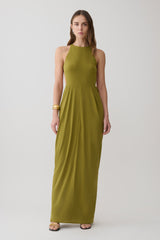 Bahari Low Back Halter Maxi Dress - Vintage Olive