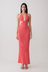 Theresea Halter Knit Maxi Dress - Coral