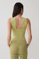 Angelika Twist Front Knit Top - Light Olive