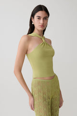 Angelika Twist Front Knit Top - Light Olive