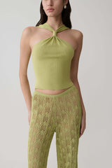 Angelika Twist Front Knit Top - Light Olive