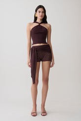 Liora Crochet Shorts With Knit Overlay - Chocolate