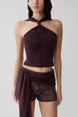 Angelika Twist Front Knit Top - Chocolate