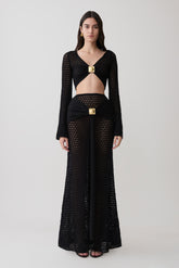 Mania Crochet Maxi Skirt With Hardware - Black