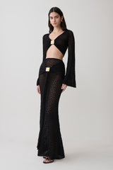 Mania Crochet Maxi Skirt With Hardware - Black