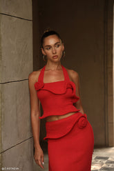Samira Halter Knit Twist Top - Red