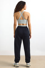 Cotton Fleece Mid-Rise Joggers in Black