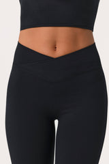 Soft Active V-Waist Flared Leggings in Black