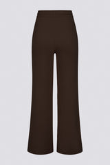 Ribbed Knit Wide-Leg Joggers in Pecan