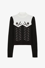 Knit Long-Sleeve Fitted Top in Black