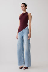 Clea Relaxed Sheer Halter Top - Burgundy