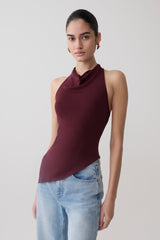 Clea Relaxed Sheer Halter Top - Burgundy