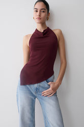 Clea Relaxed Sheer Halter Top - Burgundy