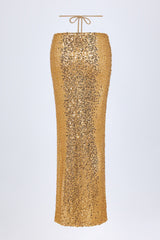 Embellished Hardware-Detail Strappy Maxi Skirt in Gold