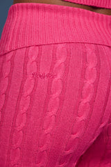 Cable Knit Foldover Flared Trousers in Hot Pink