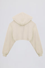 Brushed Jersey Hooded Cropped Shrug in Ecru
