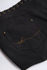 Lace-Up Mid-Rise Shorts in Black