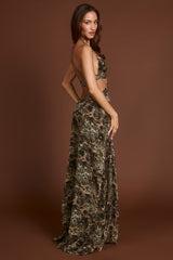 Plunge Cut-out Maxi Gown in Leopard Print